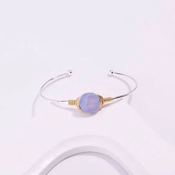 Light Blue Dainty Wire Stone Bracelet - Picture 1 of 5